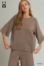 Umgee SPACEKNIT 3/4 Raglan Sleeve Top in Mocha