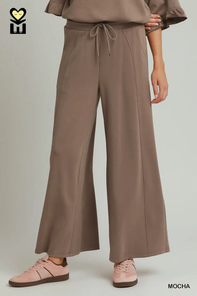Umgee SPACEKNIT Wide Leg Pants in Mocha