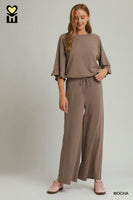 Umgee SPACEKNIT Wide Leg Pants in Mocha