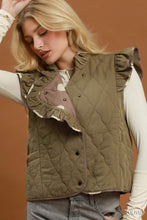 Umgee Reversible Polka Dot Quilted Ruffle Vest in Olive
