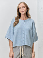 Button Up Short Sleeve Knit Cardigan in Light Blue