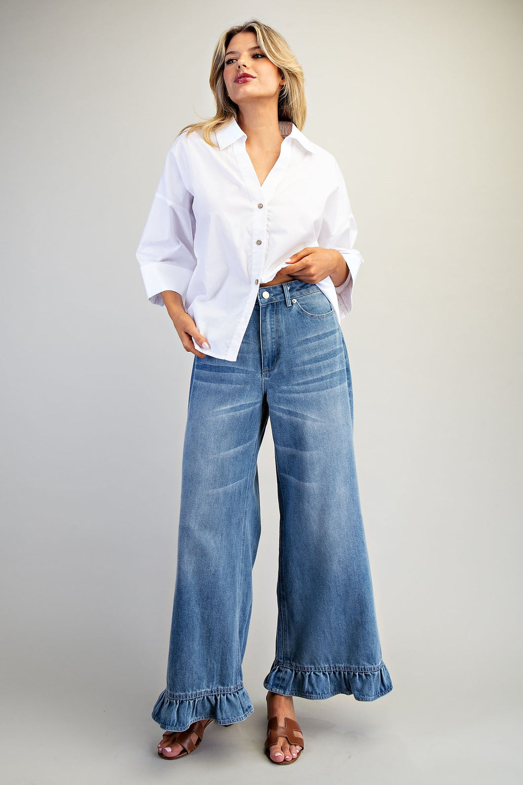 ee:some Mineral Washed Ruffle Hem Jeans
