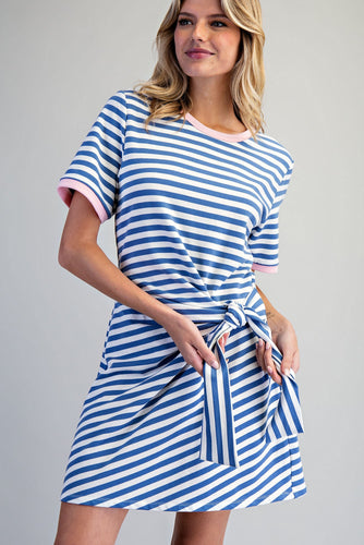 ee:some Striped Waist Tie Mini Dress in Coastal Blue