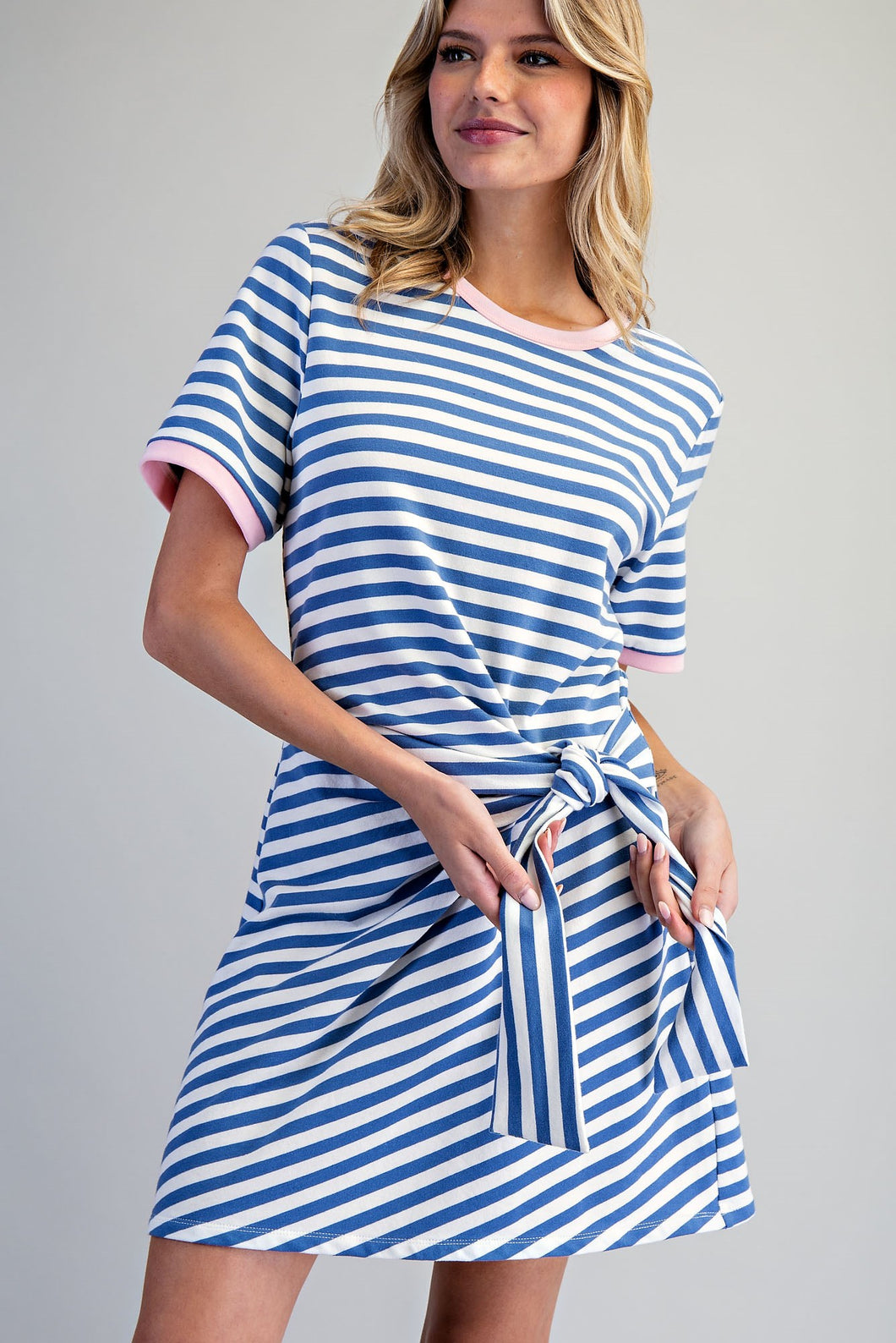 ee:some Striped Waist Tie Mini Dress in Coastal Blue