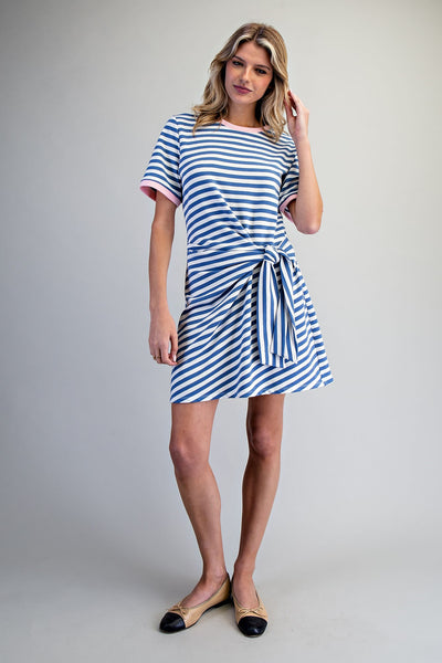 ee:some Striped Waist Tie Mini Dress in Coastal Blue