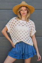 ee:some Crochet Open Knit Short Sleeve Sweater