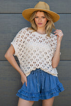 ee:some Crochet Open Knit Short Sleeve Sweater
