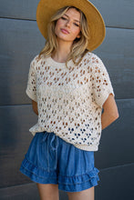 ee:some Crochet Open Knit Short Sleeve Sweater