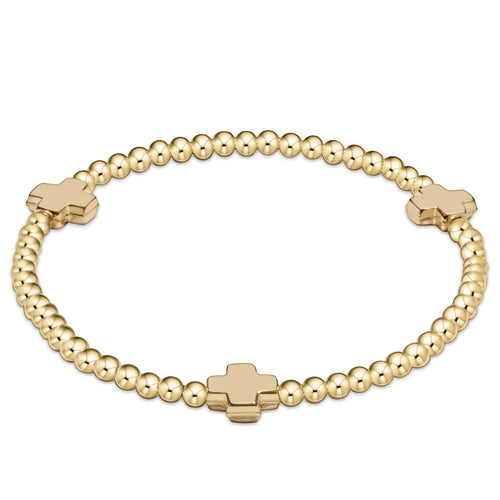 enewton Signature Cross Gold Pattern 3mm Bead Bracelet-Gold