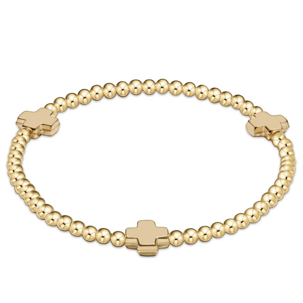 enewton Signature Cross Gold Pattern 3mm Bead Bracelet-Gold