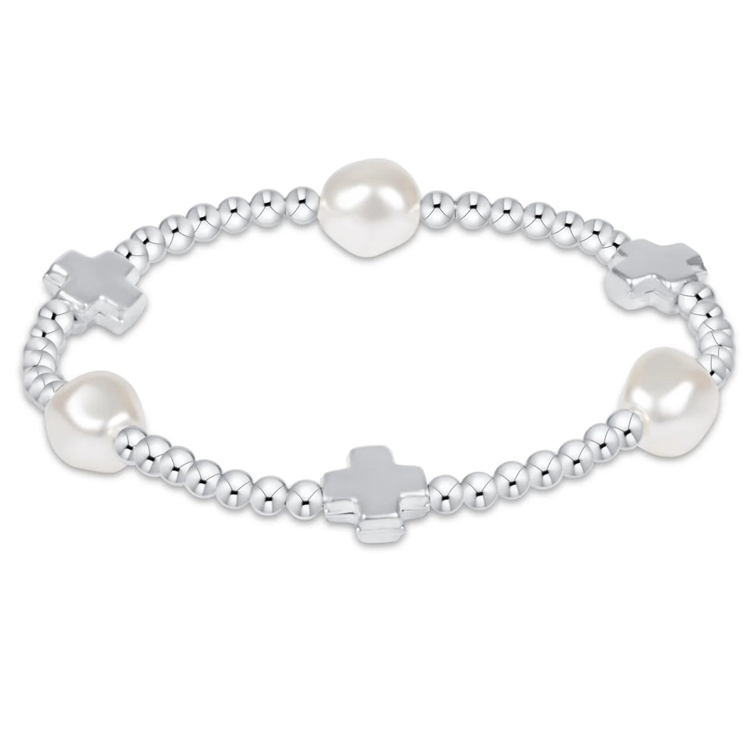 enewton Signature Cross Admire Pearl Pattern 3mm Bead Bracelet-Sterling