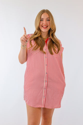 The Lisa Striped Mini Dress in Red