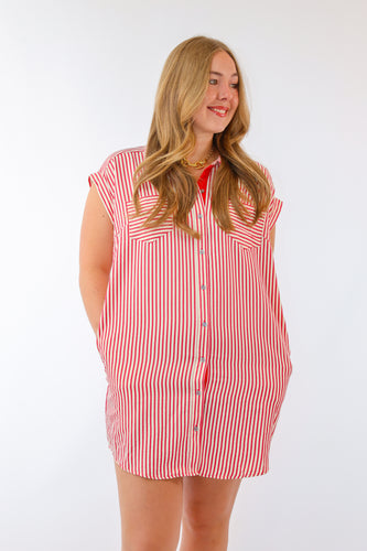 The Lisa Striped Mini Dress in Red