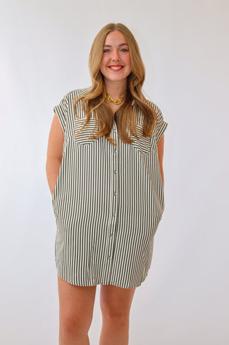 The Lisa Striped Mini Dress in Black