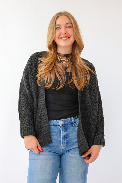 The Sarah Open Front Cardigan in Black