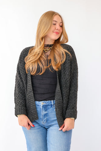 The Sarah Open Front Cardigan in Black
