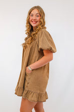 Easel Solid Color Washed Chambray Mini Dress in Mocha