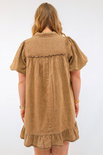 Easel Solid Color Washed Chambray Mini Dress in Mocha