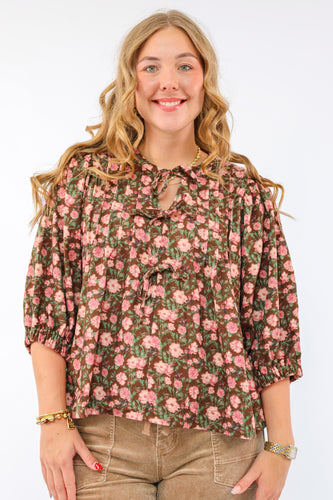 Umgee Vintage Floral Pintuck Blouse