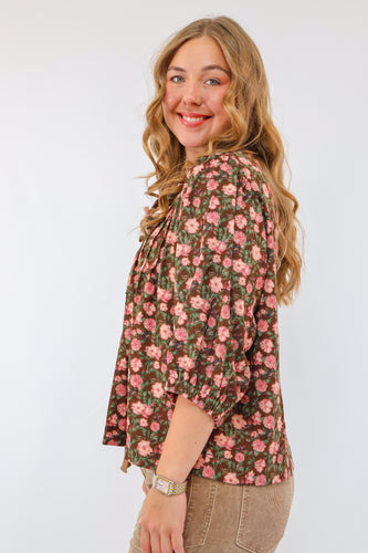 Umgee Vintage Floral Pintuck Blouse