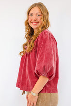Umgee Corduroy Puff Sleeve Blouse in Rosewood