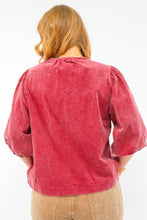 Umgee Corduroy Puff Sleeve Blouse in Rosewood