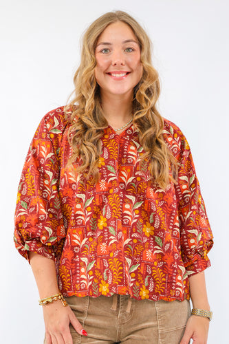 Umgee Floral Print Scallop Hem Blouse