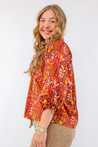 Umgee Floral Print Scallop Hem Blouse