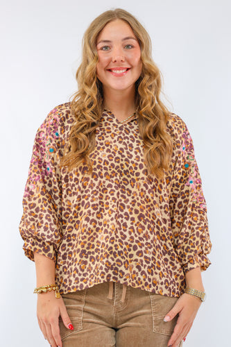 Umgee Leopard Print Boho Blouse