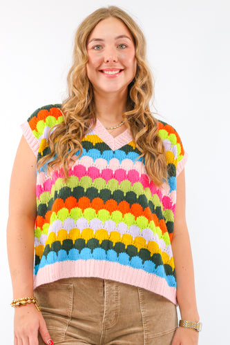 Mulitcolor Fish Scales Design Knit Vest in Spring Bloom