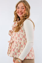 Umgee Floral Quilted Vest with Tie-Front Bows