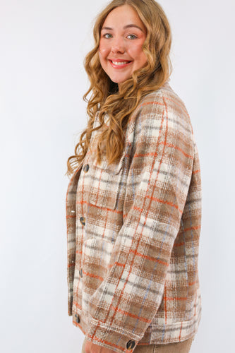 Blushed-plaid Coat Jacket in Rust Tan