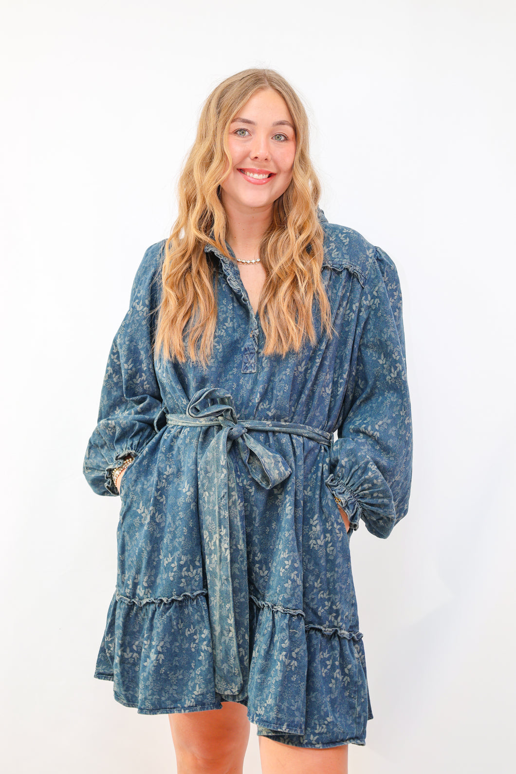 Easel Jacquard Dirty Washed Denim Dress Easel Jacquard Dirty Washed Denim Dress