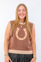 Urban Daisy Western Horseshoe Crochet Knit Ribbed Trim Sweater Vest