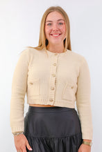 Cream Gold Button Down Pocket Detail Cardigan