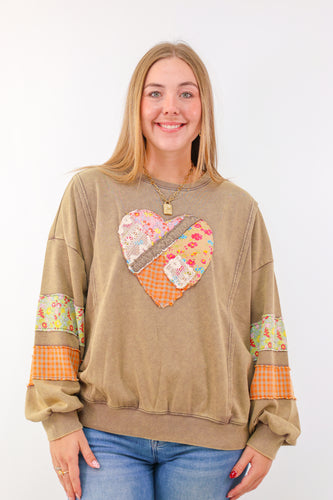 Easel Heart Patch Washed Terry Pullover