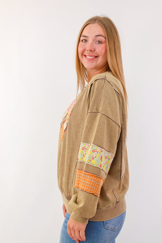 Easel Heart Patch Washed Terry Pullover