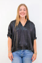 Entro Metallic V-neck Dolman Sleeve Top in Black
