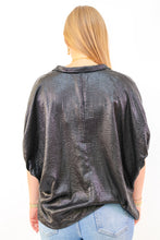 Entro Metallic V-neck Dolman Sleeve Top in Black