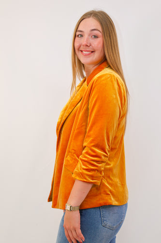 Skies are Blue Velvet Blazer in Golden Mustard
