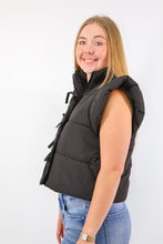 Flutter Sleeve Bow Detail Zip-up Puffer Vest in Black