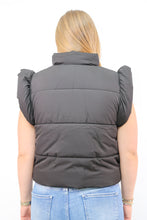 Flutter Sleeve Bow Detail Zip-up Puffer Vest in Black