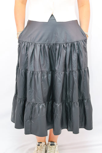 Easel Faux Leather Tiered Maxi Skirt