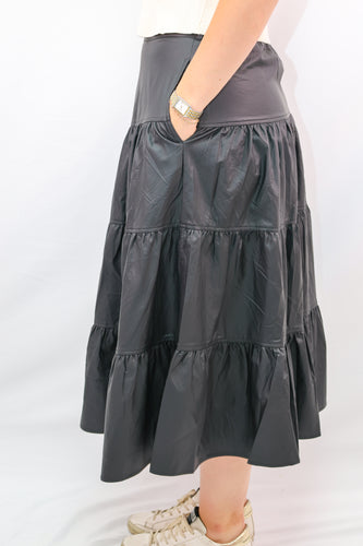 Easel Faux Leather Tiered Maxi Skirt