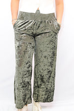Umgee Velvet Wide Leg Pants in Olive