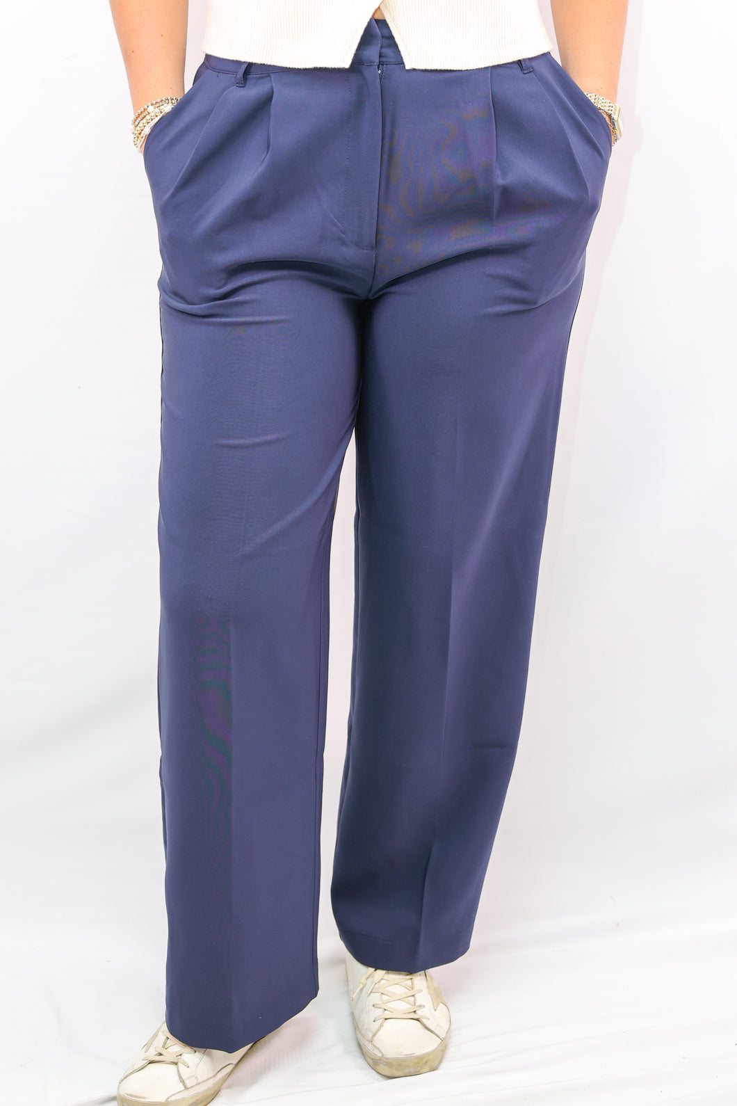 High Waist Pleated Wide Leg Dress Pants in Navy High Waist Pleated Wide Leg Dress Pants in Navy