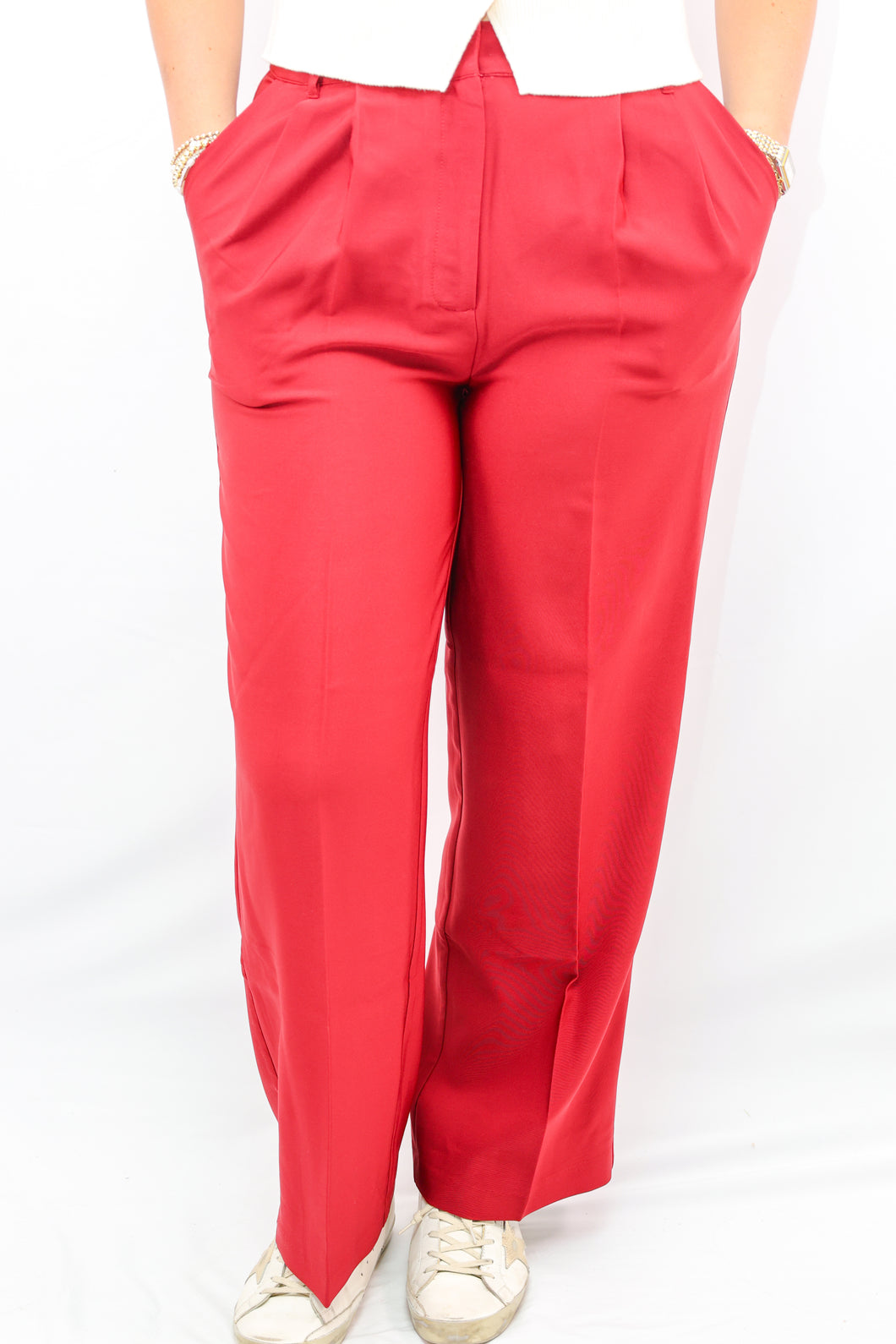 red high waisted dress pants Kasper Women's Straight-Leg (10, Fire Red) High Rise High Waist Pleated Wide Leg