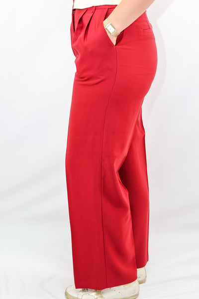 High Waist Pleated Wide Leg Dress Pants in Burgandy