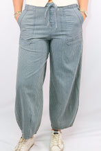 Stripe Denim Waist Tie Parachute Pants