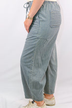 Stripe Denim Waist Tie Parachute Pants